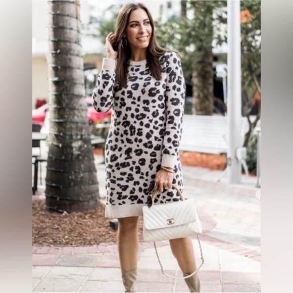 NWT Loft Women’s Leopard Print Sweater Dress - Petite Medium - Picture 2 of 5